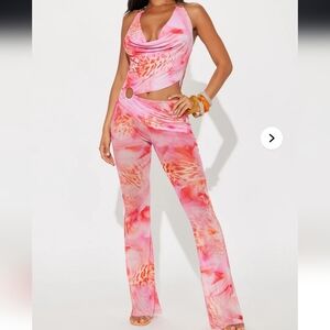 Fashion Nova Pink & Coral Tie-Dye Cutout Jumpsuit
